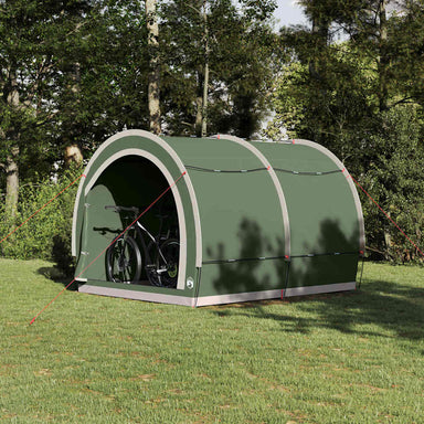 Fietstent met dak met opslag Groen 256 x 222 x 182 cm taft