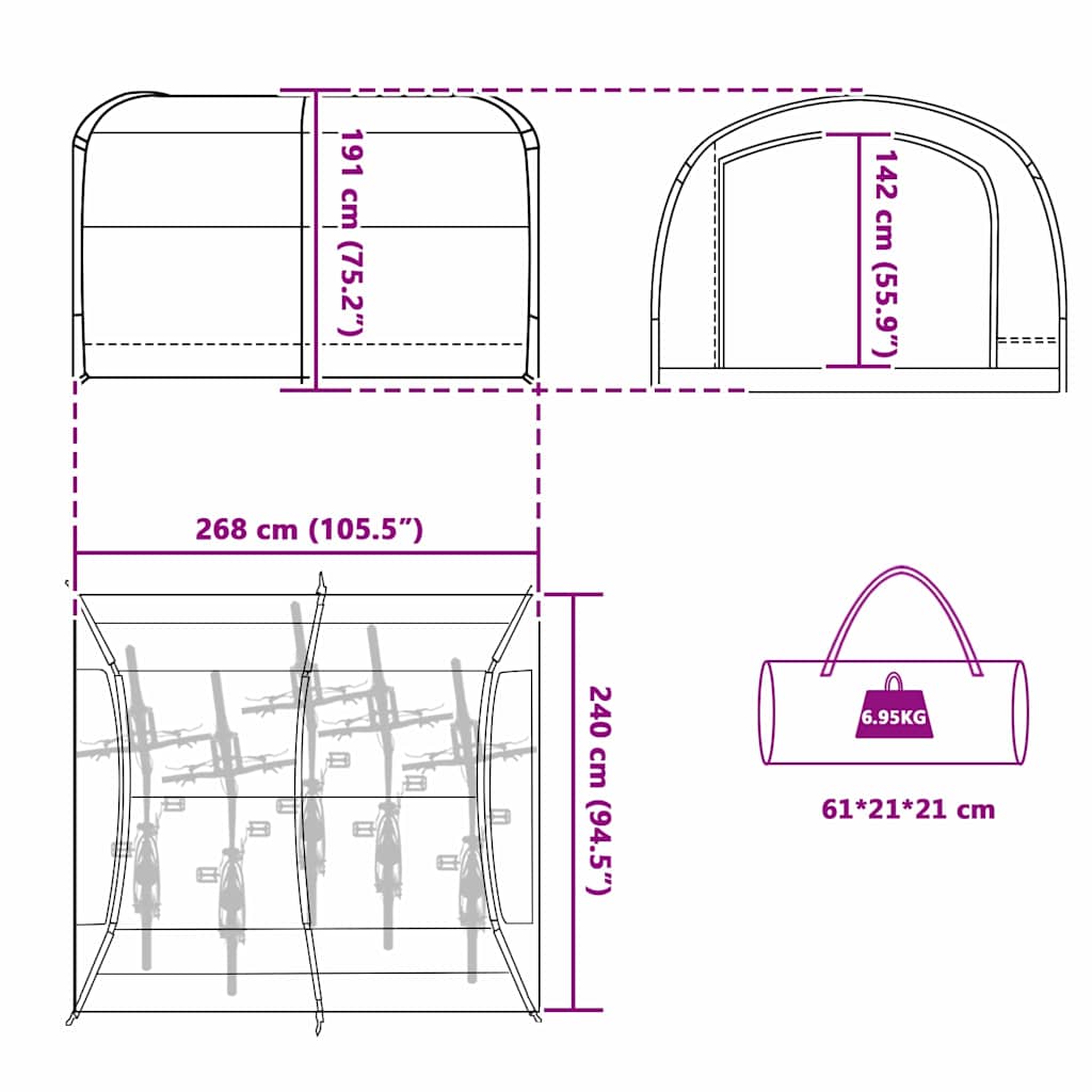 Tent met dak met opslag Groen 268 x 240 x 191 cm Polyester