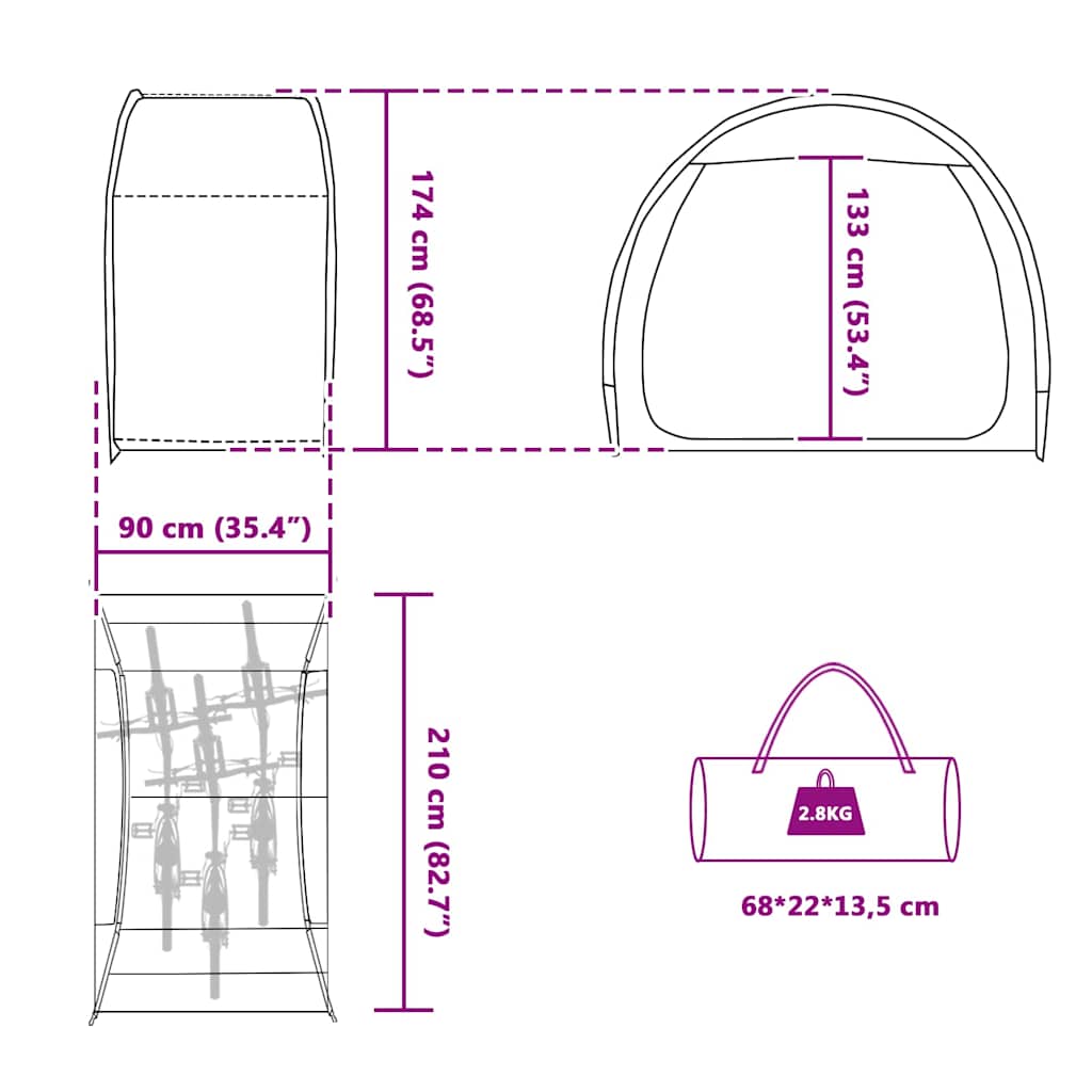 Fietstent met dak met opslag Groen 210 x 90 x 174 cm