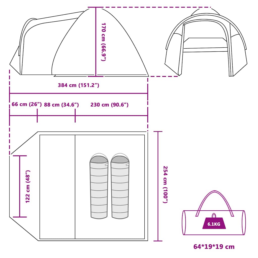 Koepeltent Koepel met dak met opslag Groen 384 x 254 x 170 cm