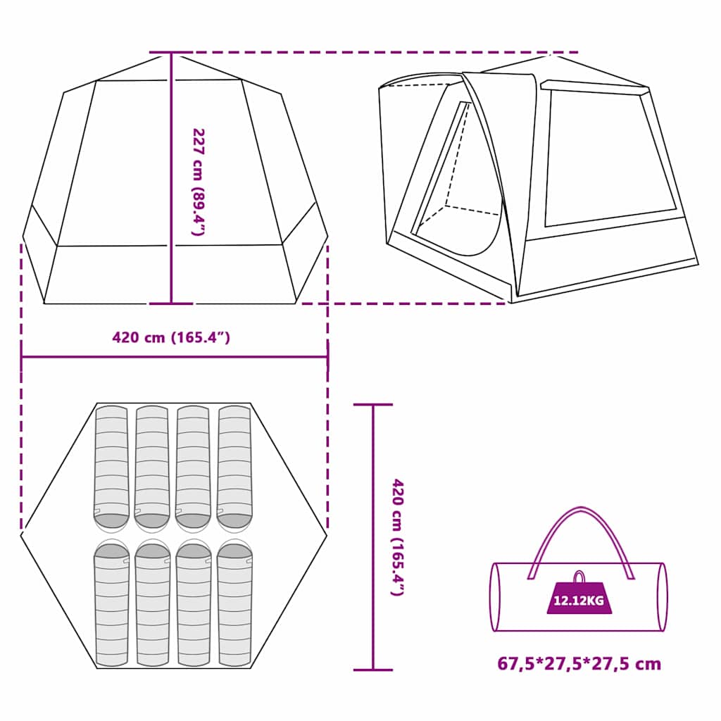 Camping Tent Huisje met dak Blauw 420 x 420 x 227 cm Polyester