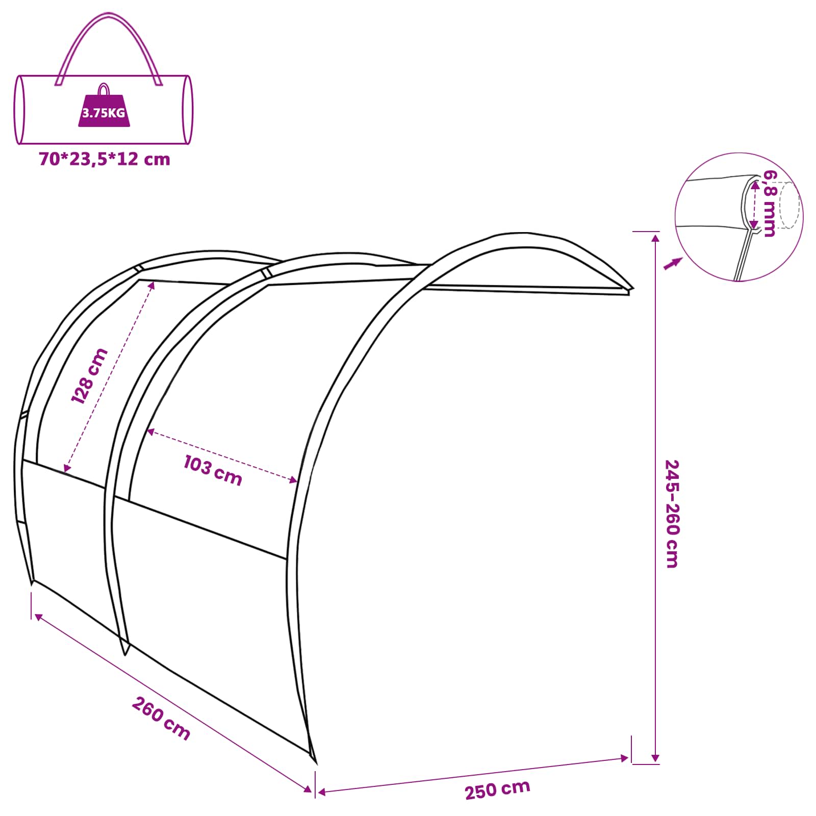 Waterbestendige Tarp -persoons 250 x 260 x 260 cm Waterdicht