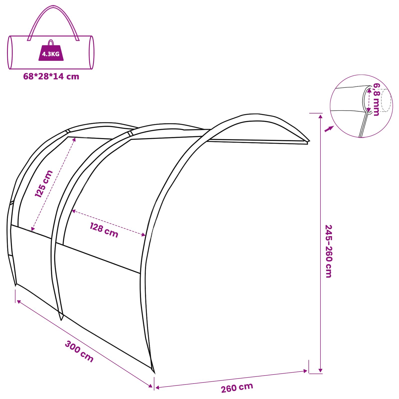 Waterbestendige Tarp -persoons 260 x 300 x 260 cm Waterdicht