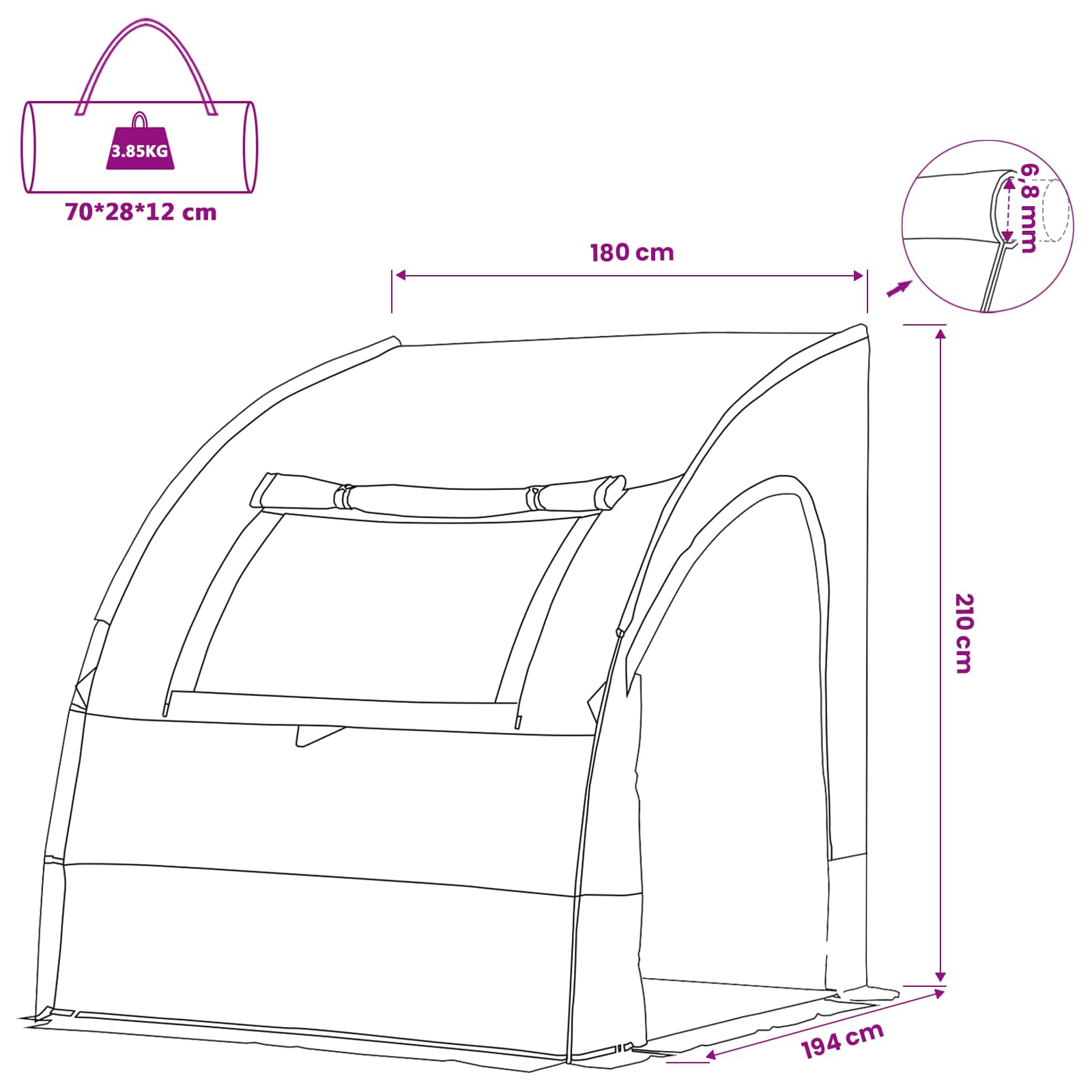 Achterkleptent -persoons 194 x 180 x 210 cm Blauw taft