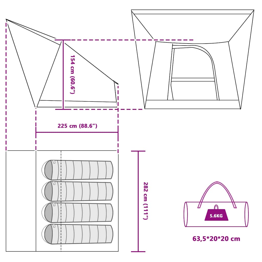 Camping Tent met dak met opslag Groen 282 x 225 x 154 cm taft