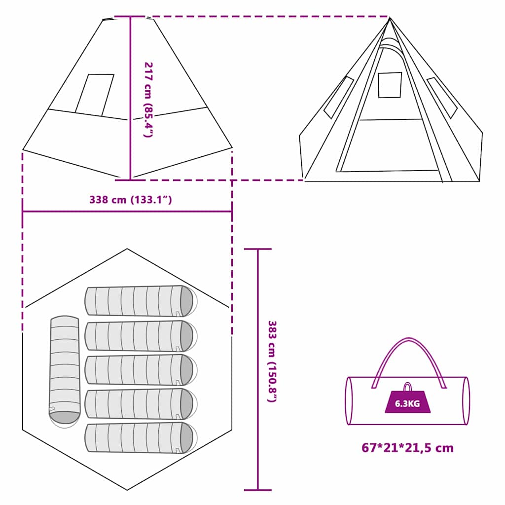 Tipi Tent met dak met opslag Groen 383 x 338 x 217 cm taft