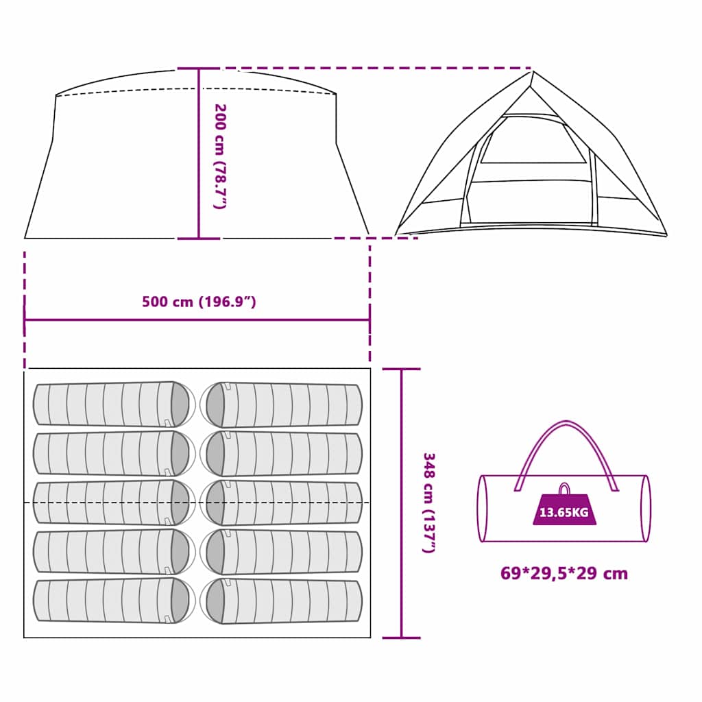 Tunnel tent 10-persoons Waterdicht Blauw taft