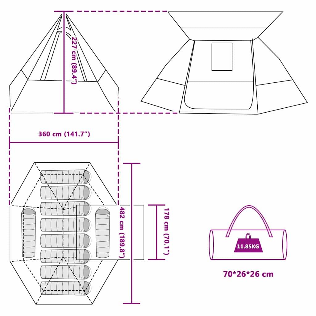 Camping Tent met dak Grijs en Oranje 482 x 360 x 227 cm taft