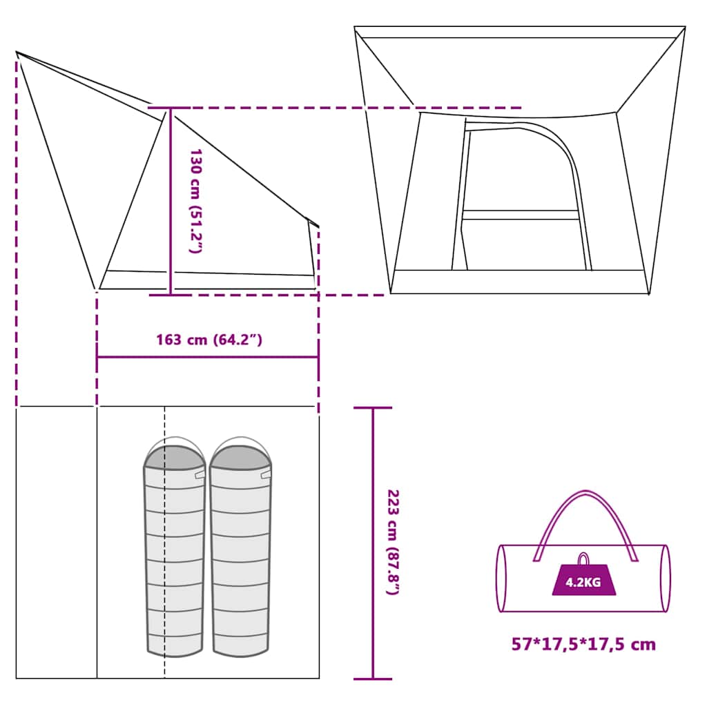 Camping Tent met dak met opslag Blauw 223 x 163 x 130 cm taft