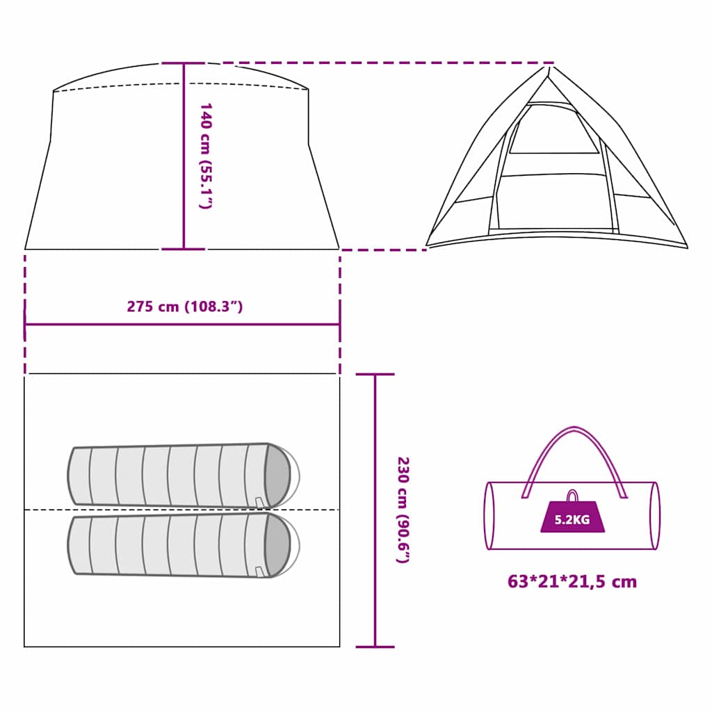 Camping Tent met dak met opslag Groen 275 x 230 x 140 cm taft