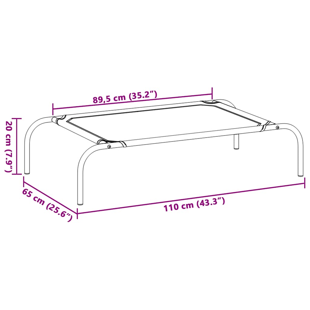 Hondenmand verhoogd 110x65x20 cm textiel en staal grijs