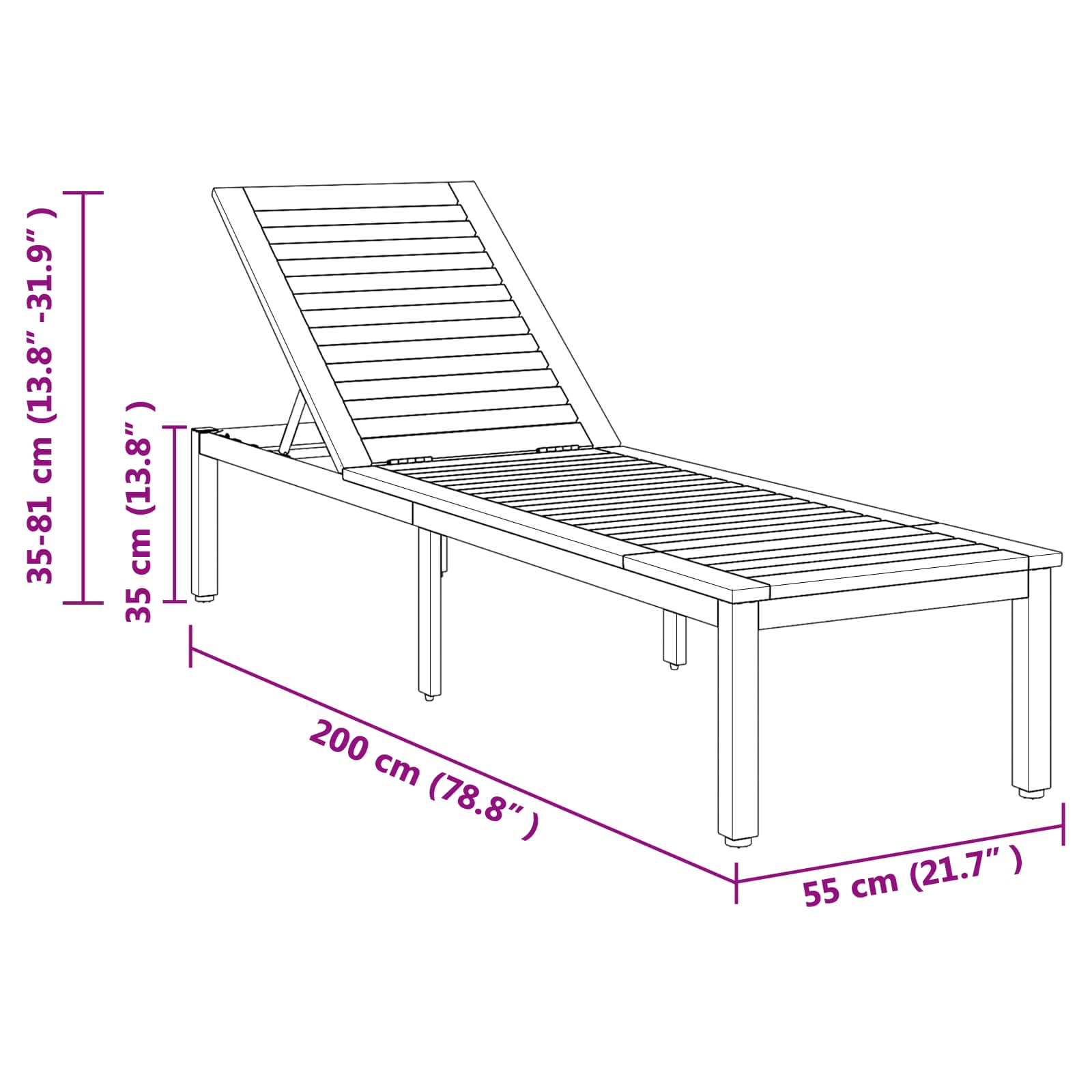 Ligbed Zwart 200 x 55 x 35 cm Massief Acaciahout