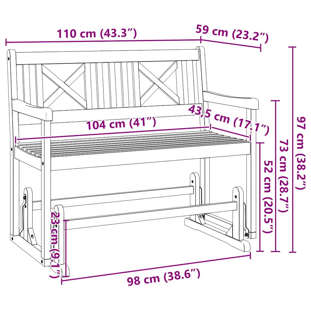 Tuin Glider Bank Naturel 110 x 59 x 97 cm Massief Acaciahout
