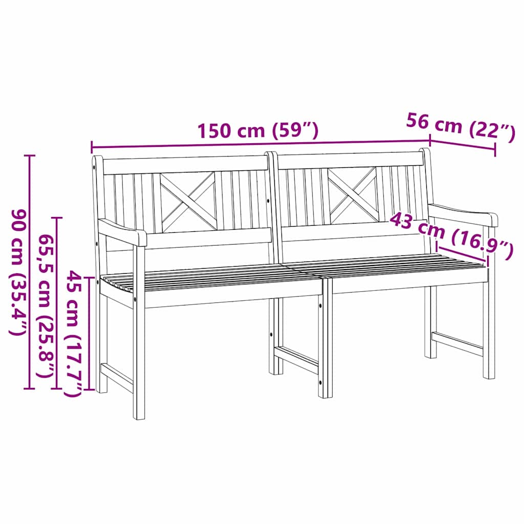 Tuinbank Naturel 150 x 56 x 90 cm Massief Acaciahout
