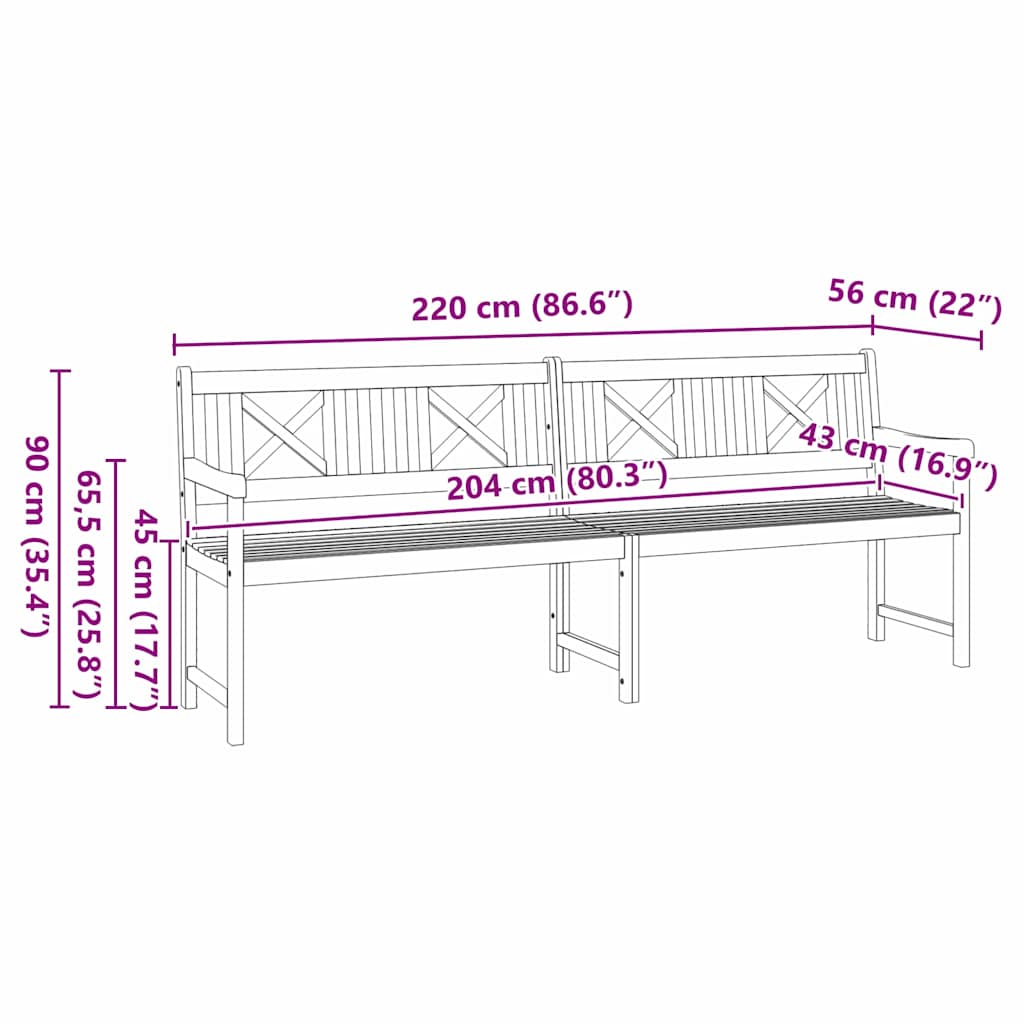 Tuinbank Naturel 220 x 56 x 90 cm Massief Acaciahout