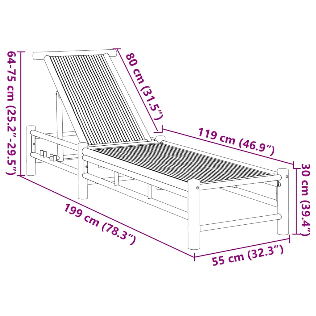 Ligbed 55x199x30 cm bamboe