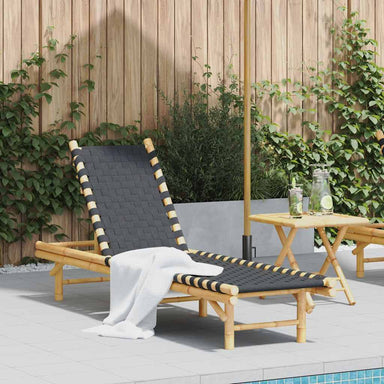 Ligstoel met zwart geweven band 55x200x30 cm bamboe