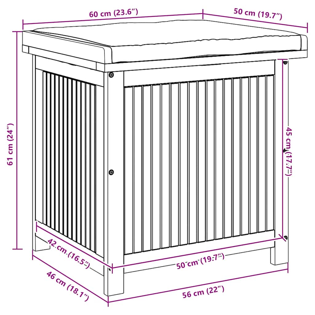 Kussenbox voor buiten 60x50x61 cm massief acaciahout