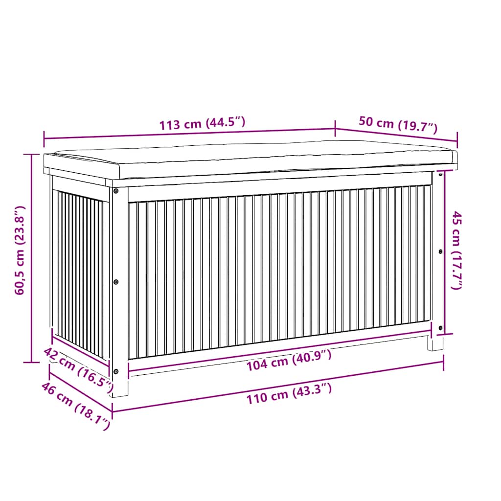 Opbergbox voor buiten 113x50x60,5 cm massief acaciahout