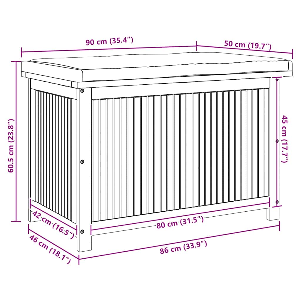 Kussenbox voor buiten 90x50x60,5 cm massief acaciahout