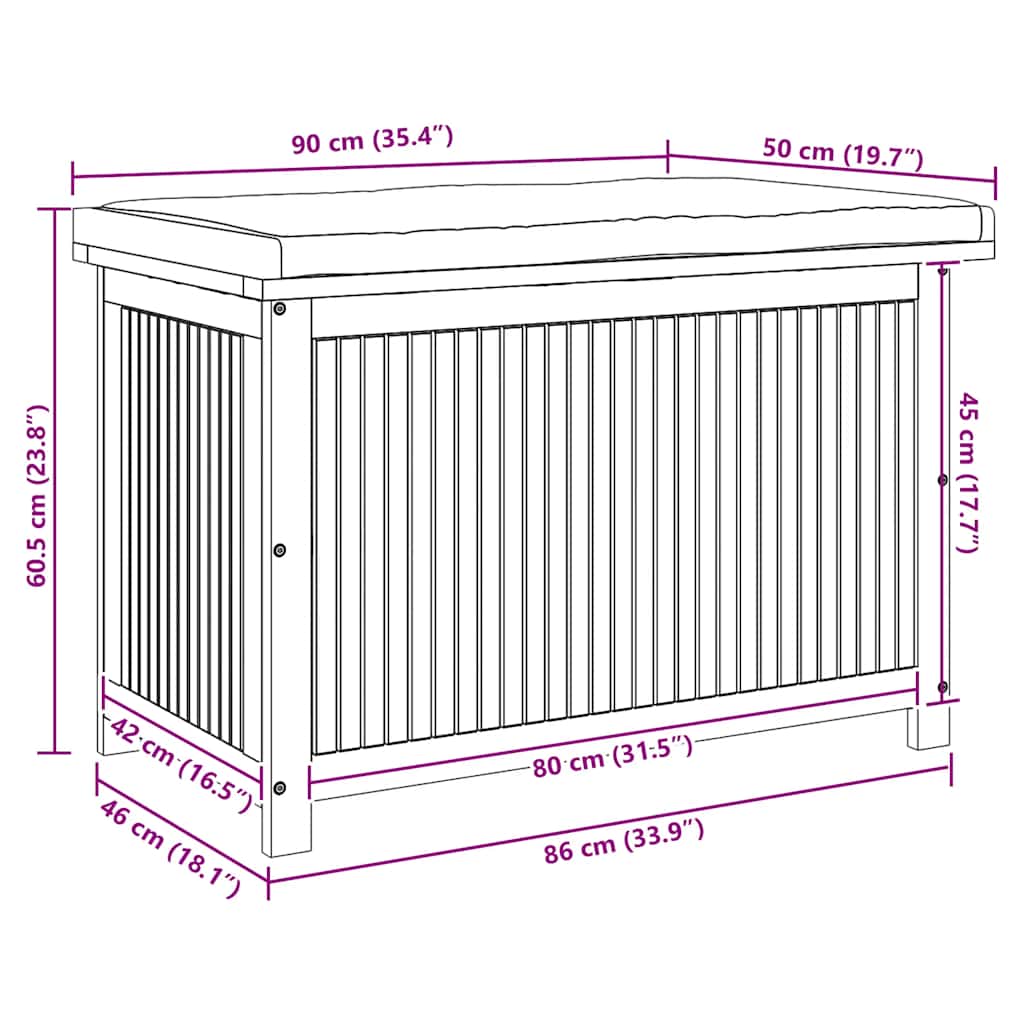 Kussenbox voor buiten 90x50x60,5 cm massief acaciahout