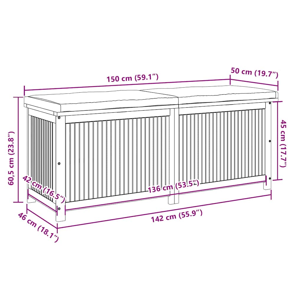 Kussenbox voor buiten 150x50x60,5 cm massief acaciahout