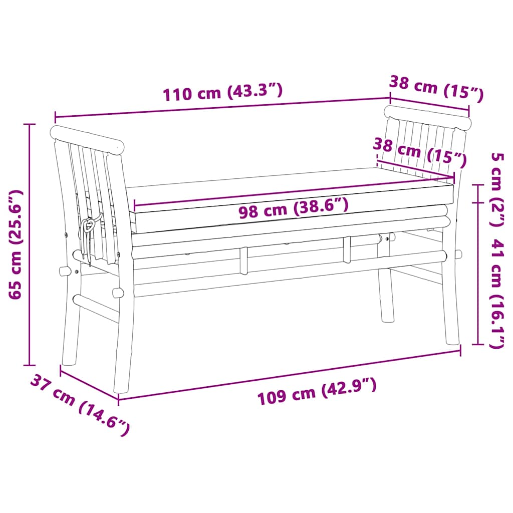 Tuinbank met kussen Bruin 110 x 38 x 65cm Bamboe