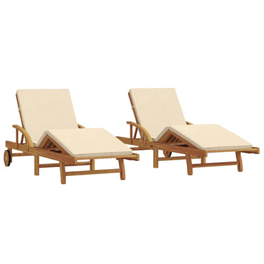 Ligstoel 2 st Massief Acaciahout Beige