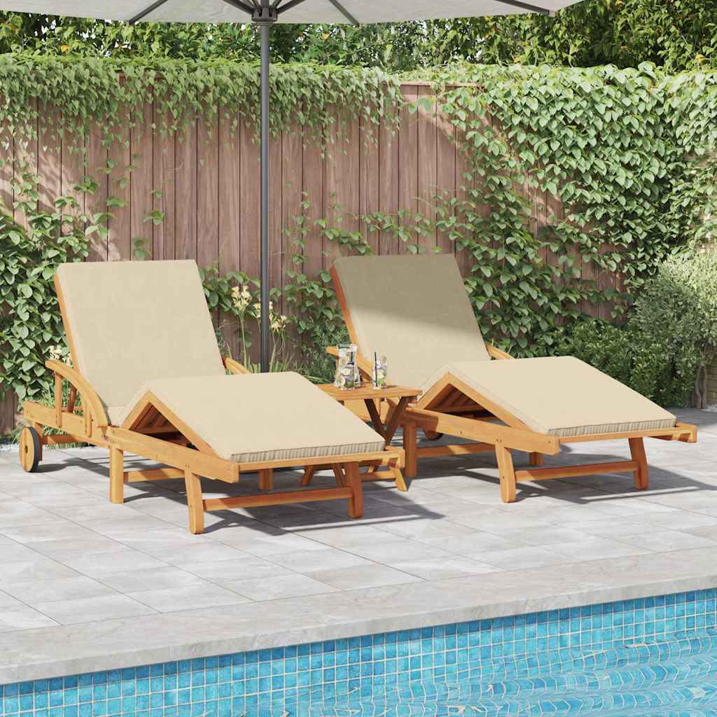 Ligstoel 3 st Massief Acaciahout Beige