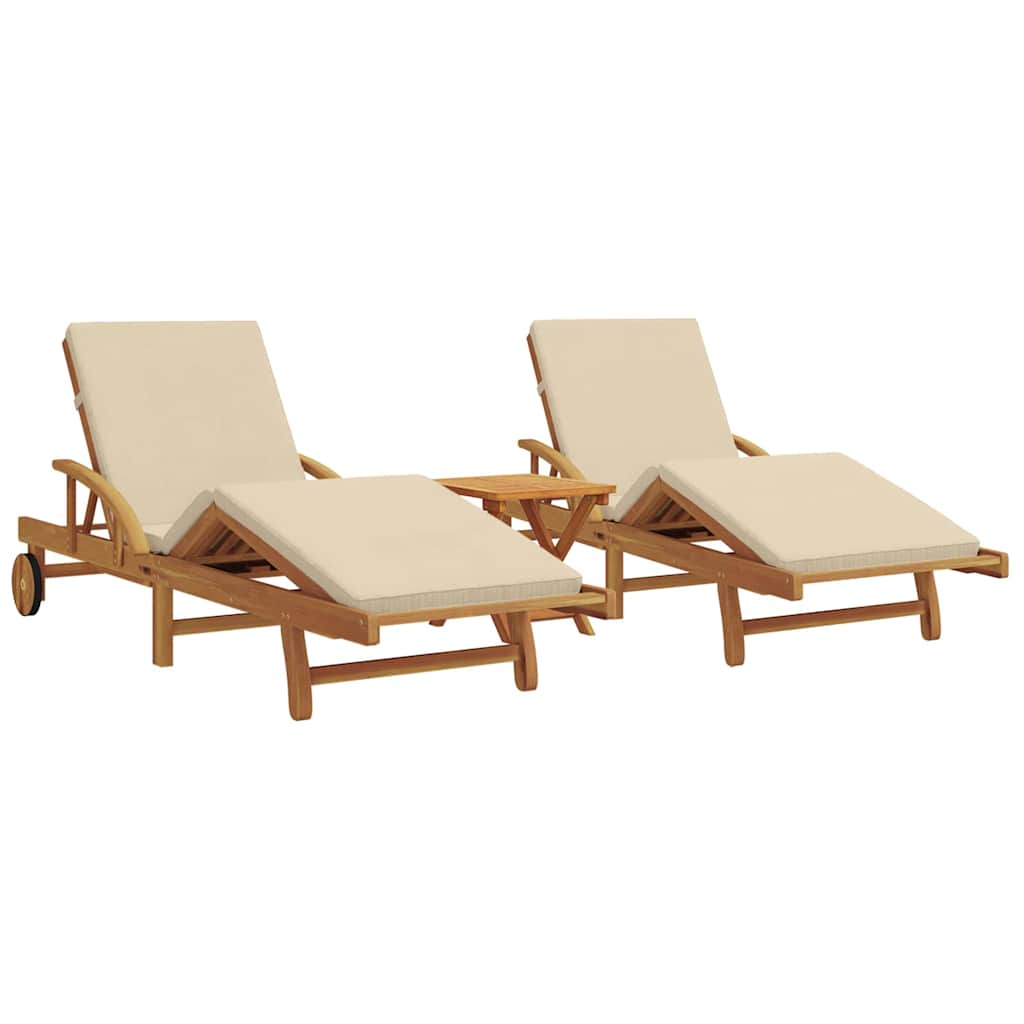 Ligstoel 3 st Massief Acaciahout Beige