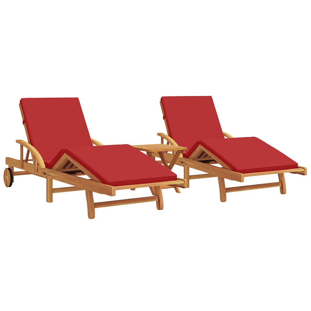 Ligstoel 3 st Massief Acaciahout Rood