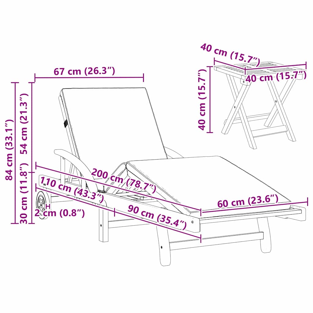 Ligstoel 3 st Massief Acaciahout Rood