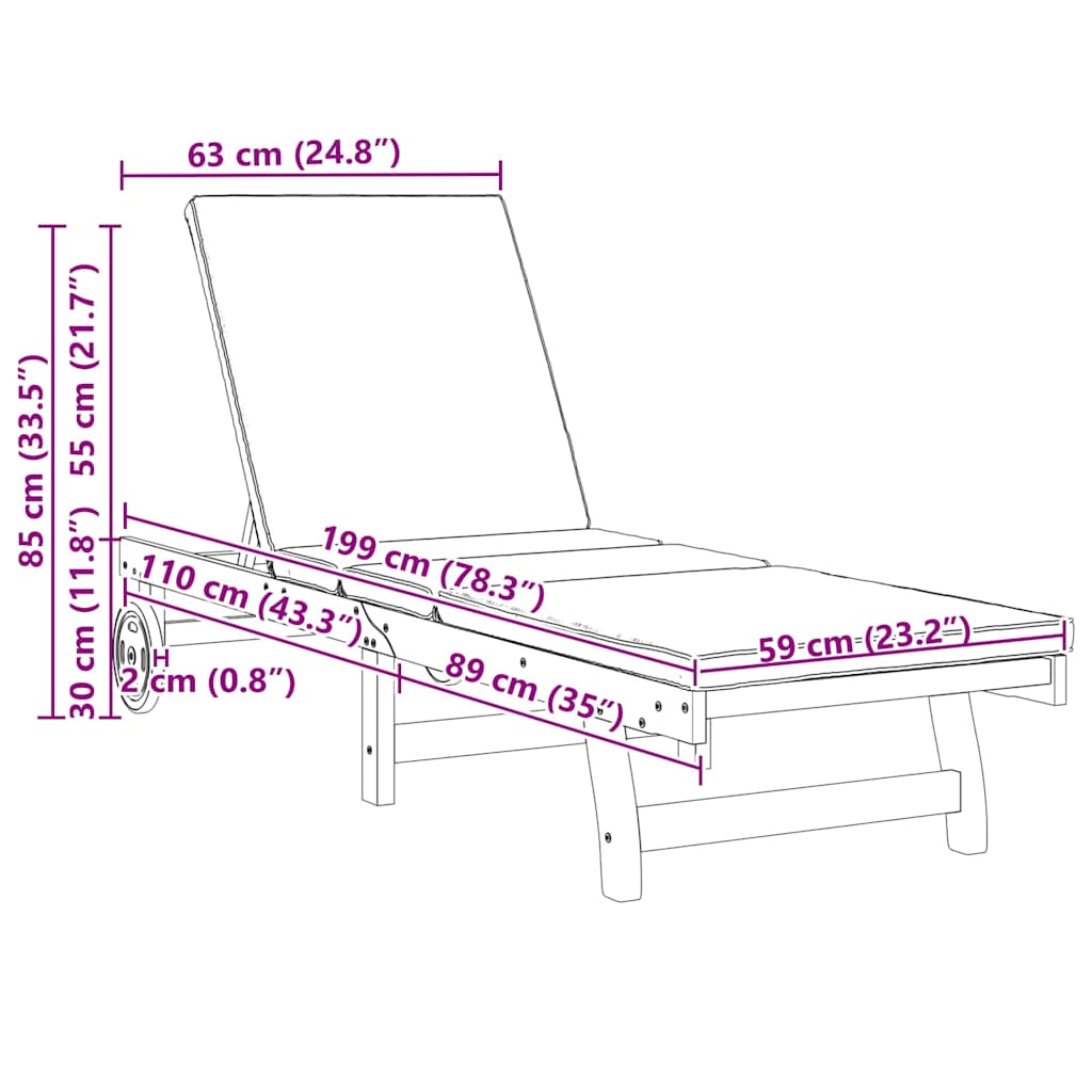 Ligstoel 2 st Massief Acaciahout Bruin