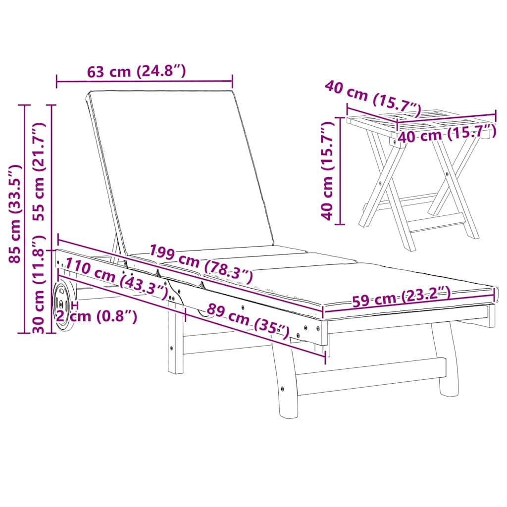 Ligstoel 2 st Massief Acaciahout Bruin