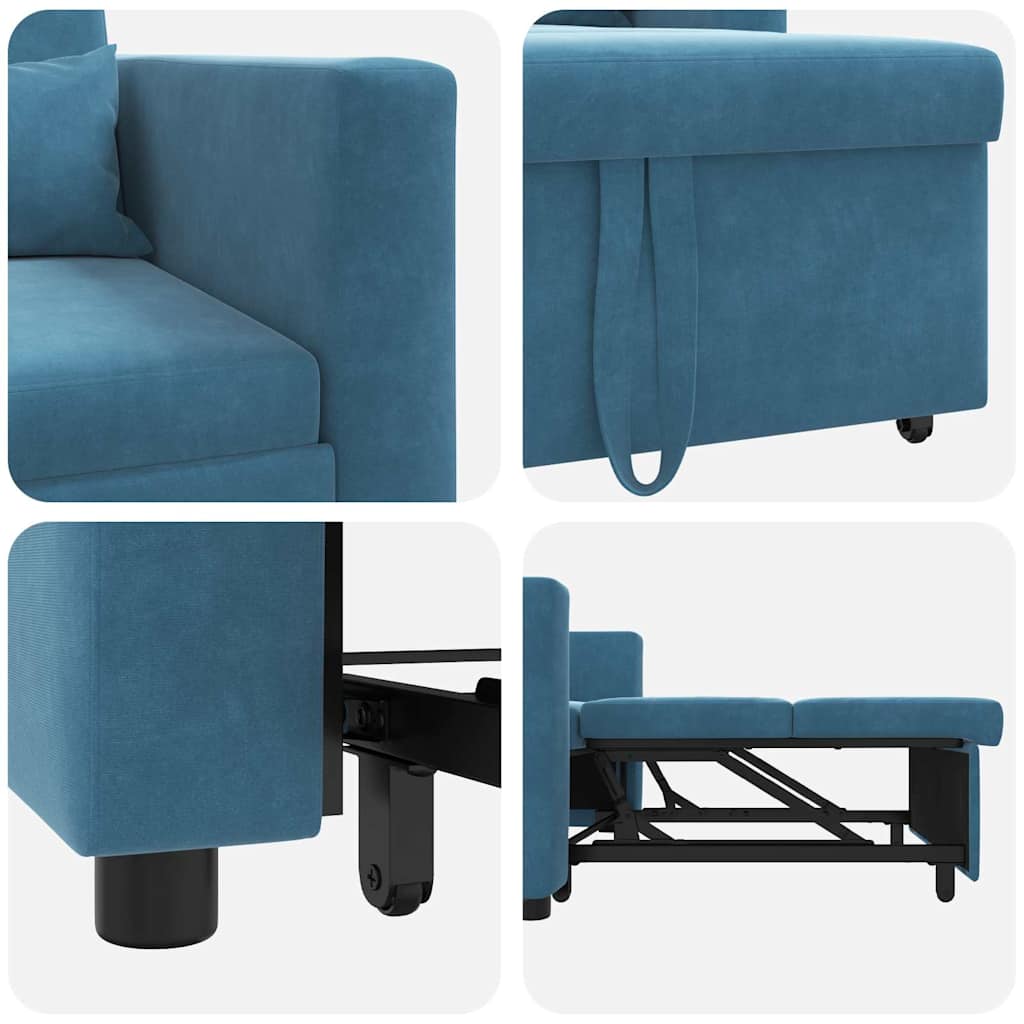 Uittrekbaar slaapbank eenpersoons met wielen Blauw Fluweel