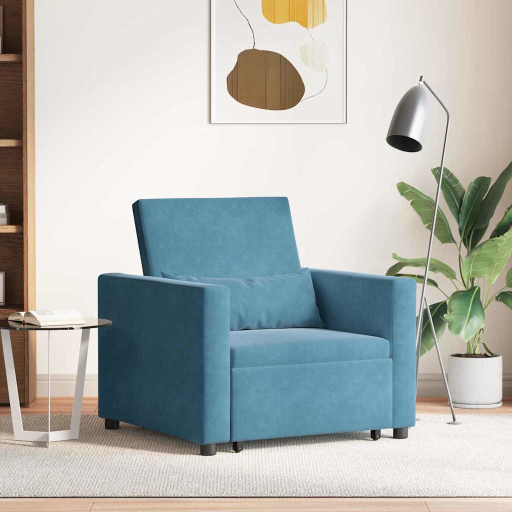 Uittrekbaar slaapbank eenpersoons met wielen Blauw Fluweel