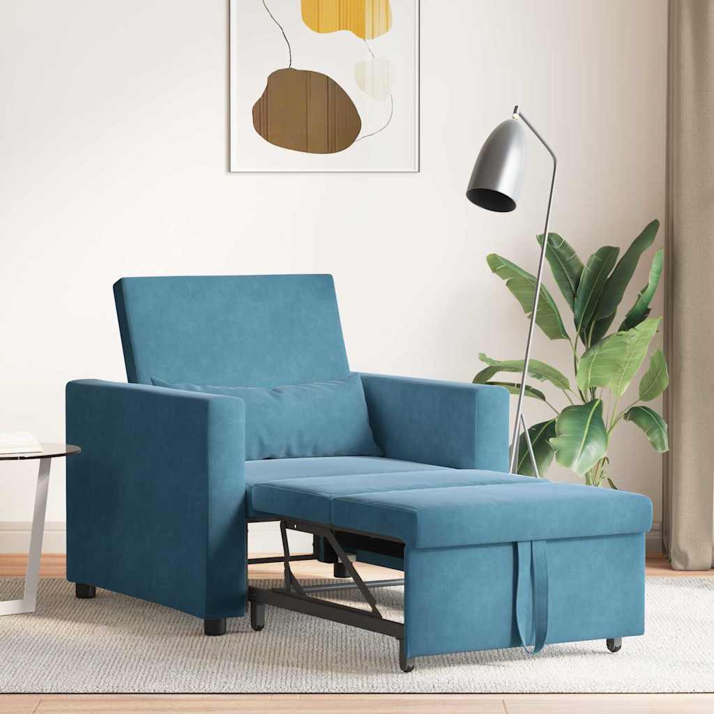 Uittrekbaar slaapbank eenpersoons met wielen Blauw Fluweel