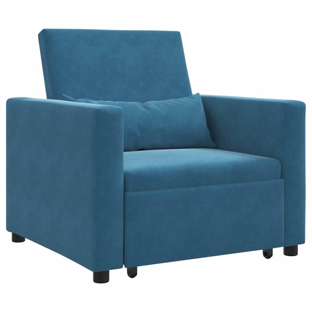 Uittrekbaar slaapbank eenpersoons met wielen Blauw Fluweel