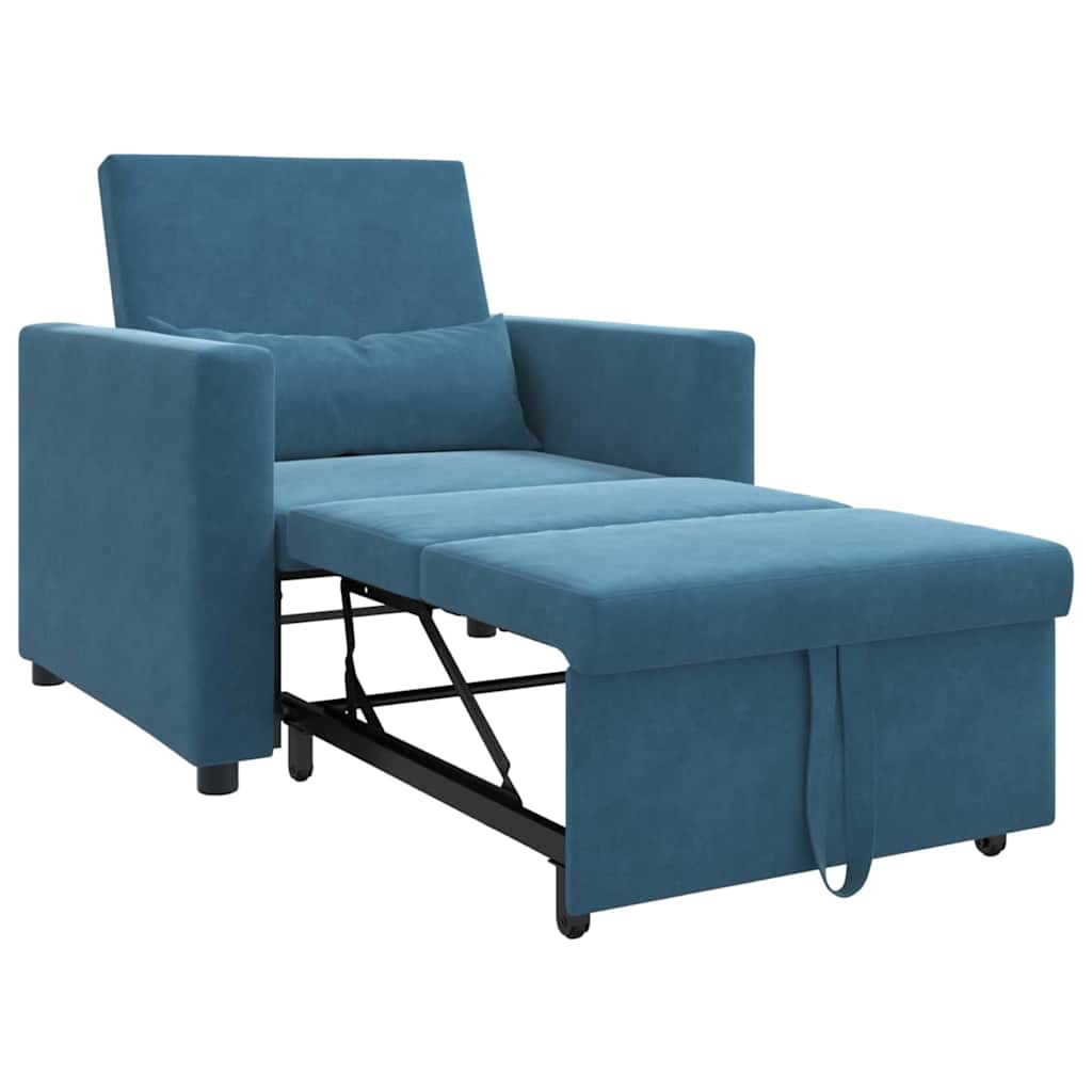 Uittrekbaar slaapbank eenpersoons met wielen Blauw Fluweel