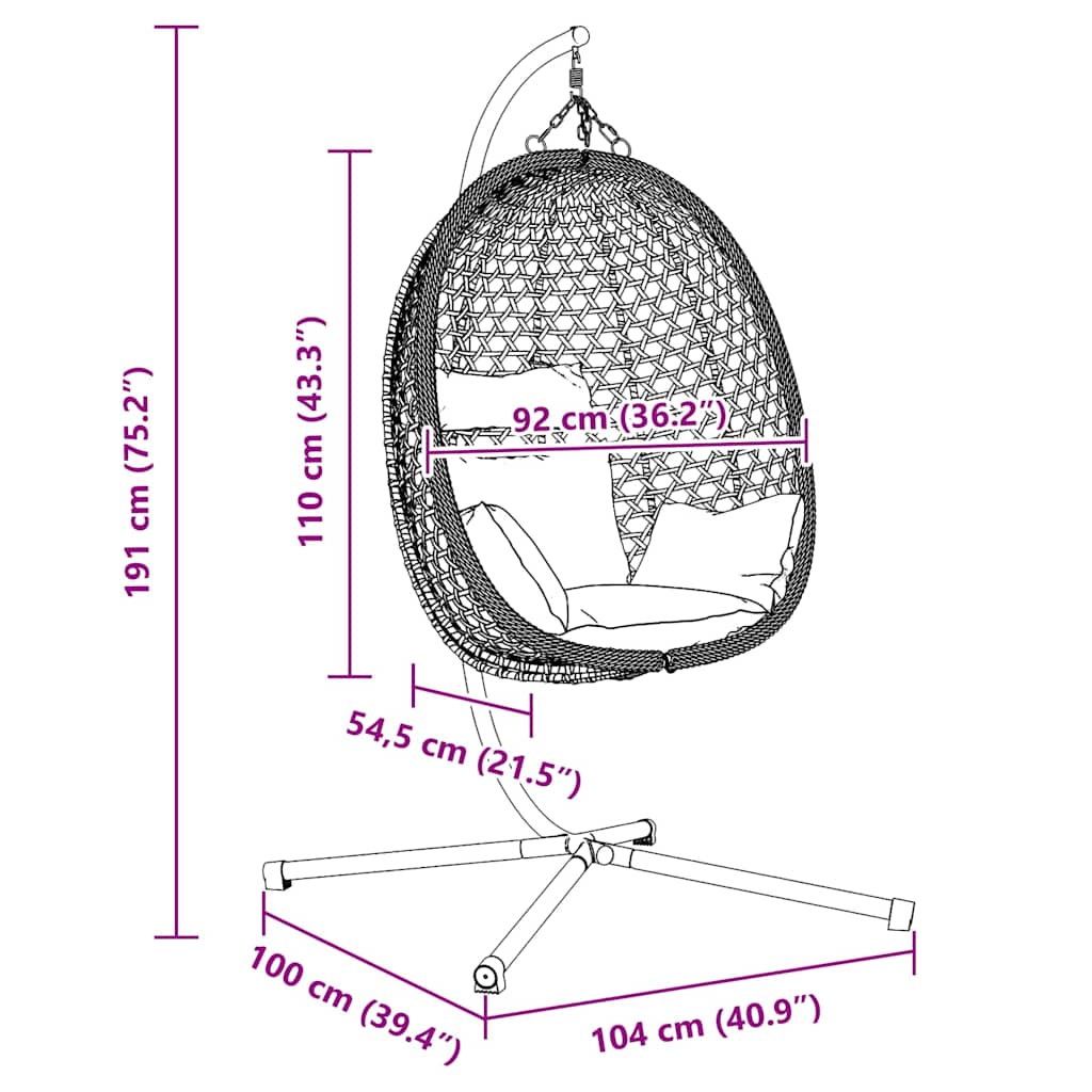 Hangende ei-stoel Licht crème 104 x 100 x 191 cm poly rattan