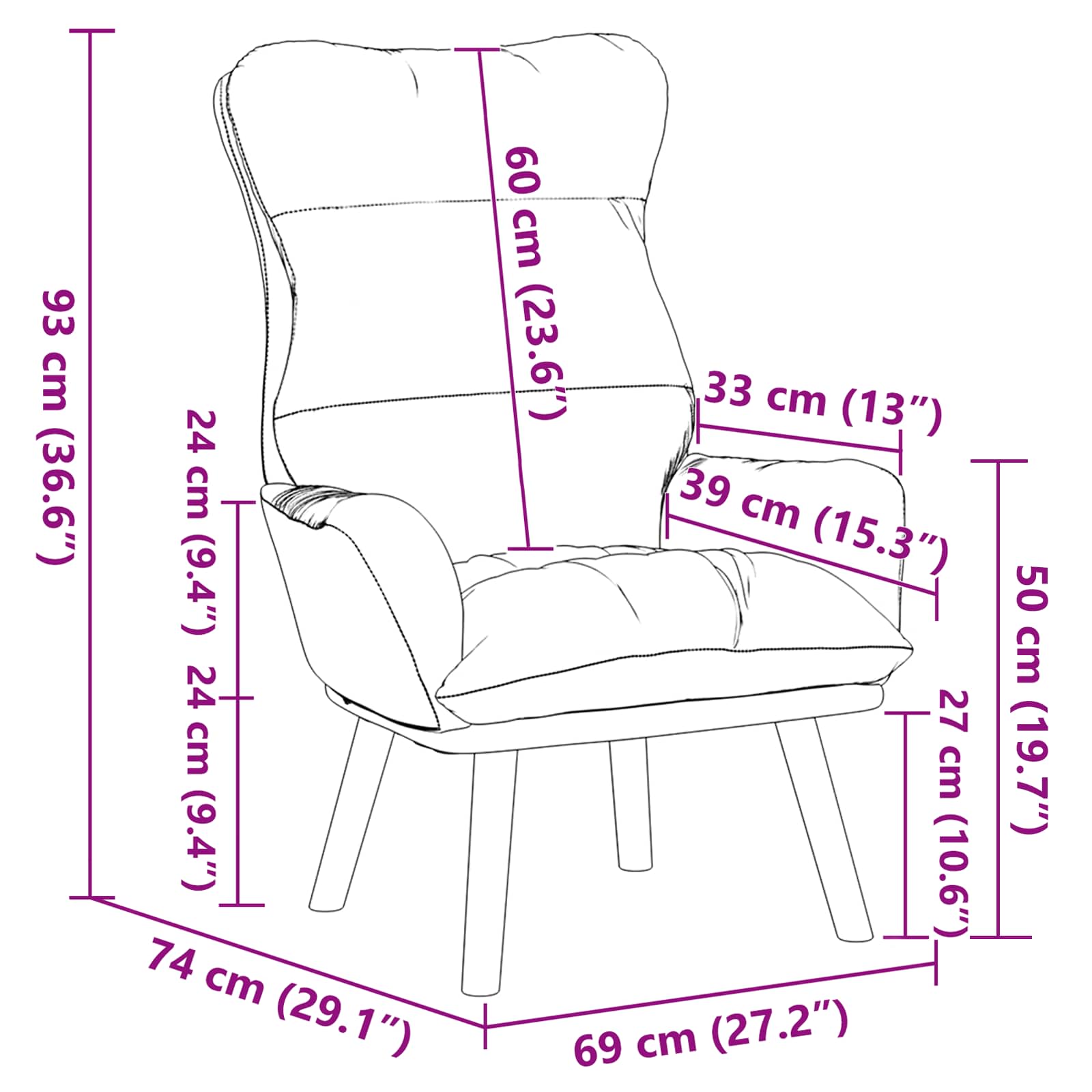 Fauteuil Donkergroen 69 x 74 x 93 cm Fluweel