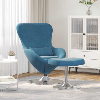 Egg Chair met Voetsteun with Footstool Blauw Fluweel
