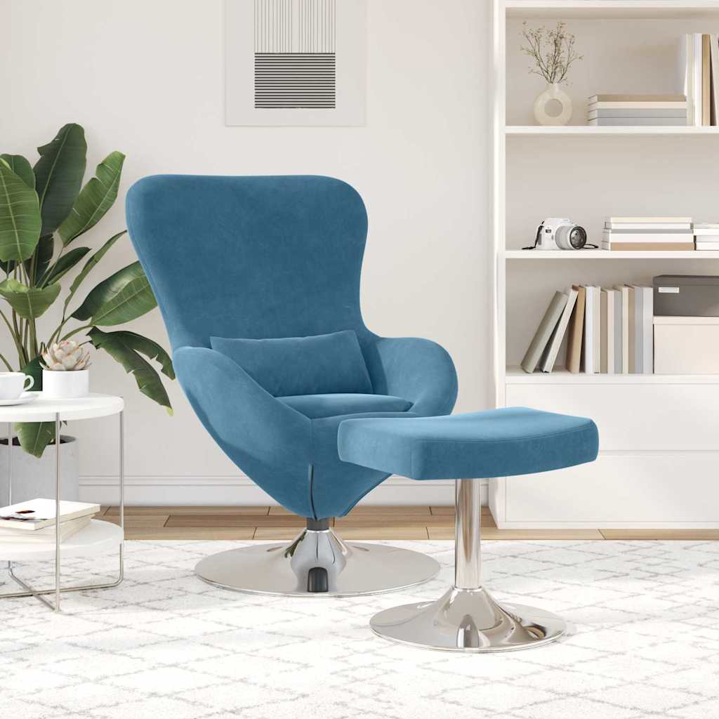 Egg Chair met Voetsteun with Footstool Blauw Fluweel