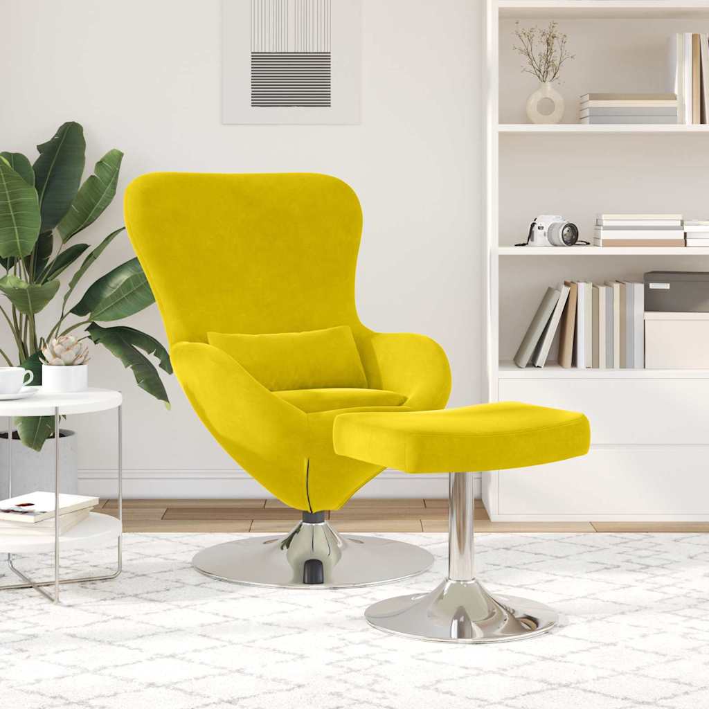 Egg Chair met Voetsteun Geel Fluweel