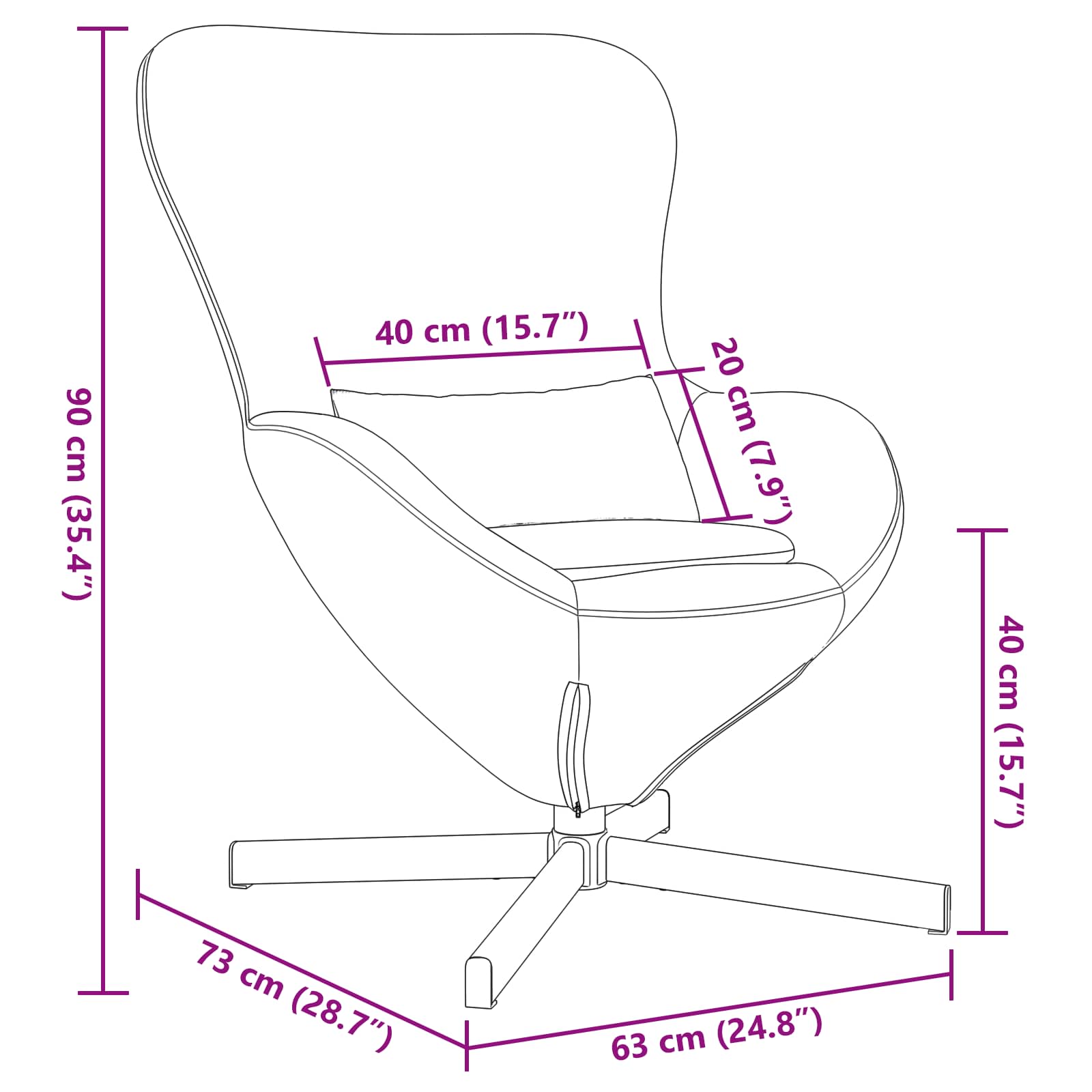 Eivormige stoel Zwart 63 x 73 x 90 cm Fluweel
