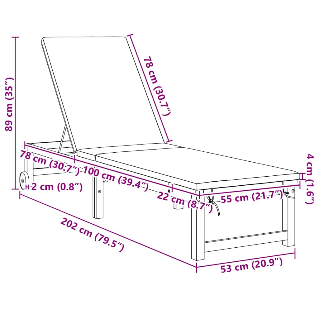 Ligstoel Bruin 202 x 53 x 89 cm Massief Acaciahout