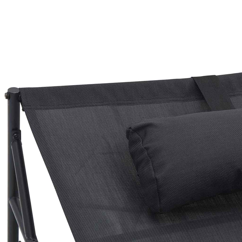 Tuin Zonnebed 2 st Zwart Gepoedercoat staal