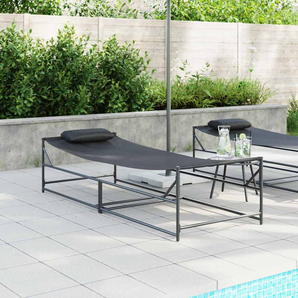 Tuin Zonnebed 2 st Zwart Gepoedercoat staal