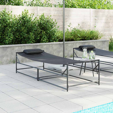 Tuin Zonnebed 2 st Zwart Gepoedercoat staal