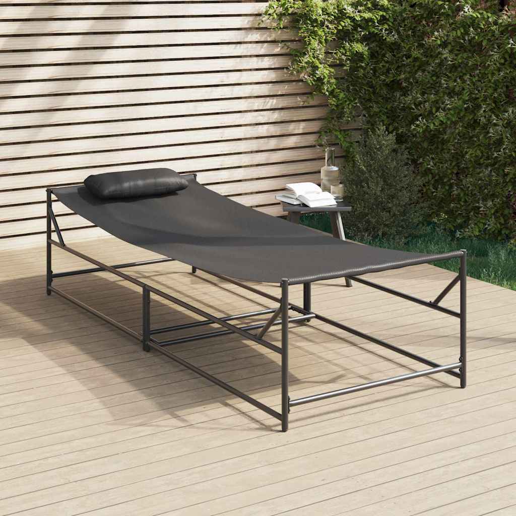 Tuin Zonnebed 2 st Zwart Gepoedercoat staal